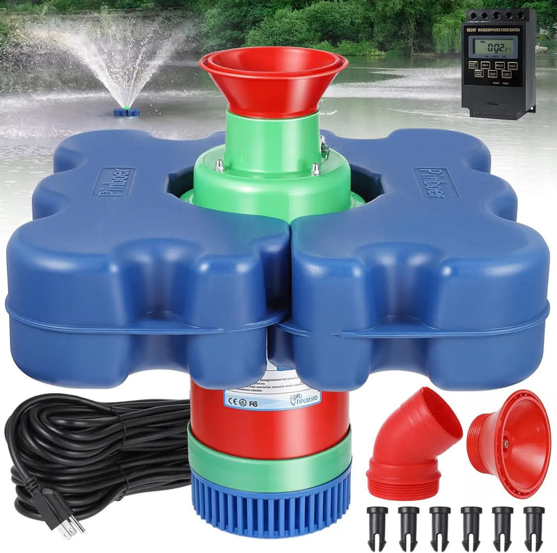 Pond Fountain Aerator with Time Controller-15000 GPH,110V 1HP 750W Floating Fountain Aeration System for Large and Small Ponds,Aerator Water Pump for Outdoor Ponds & Lakes with 15A/100FT Power Cord by GreenHaven Gardens