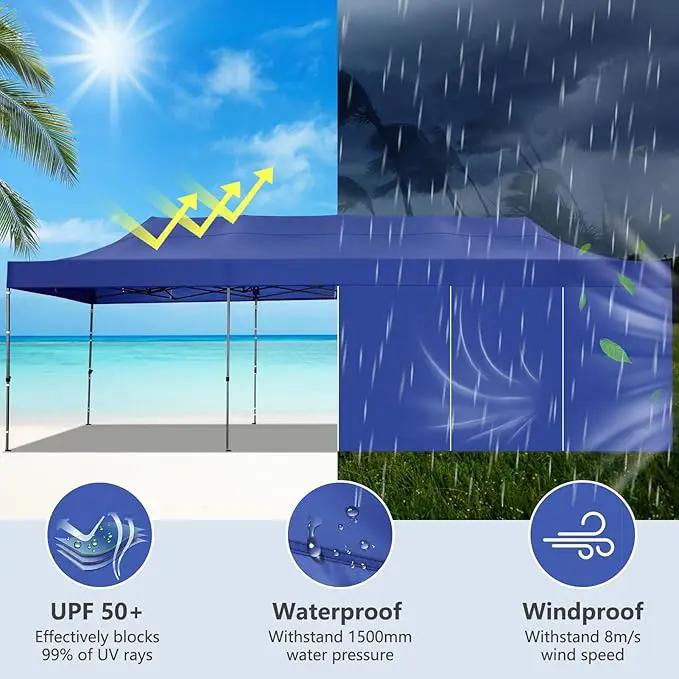 COBIZI 10x30 Pop up Canopy Heavy Duty with 8 Sidewalls, Easy Set-up Commercial Outdoor Party, 100% Waterproof Wedding Canopy Gazebo, 3 Height Adjustable with Wheeled Bag, Dark Blue by GreenHaven Gardens