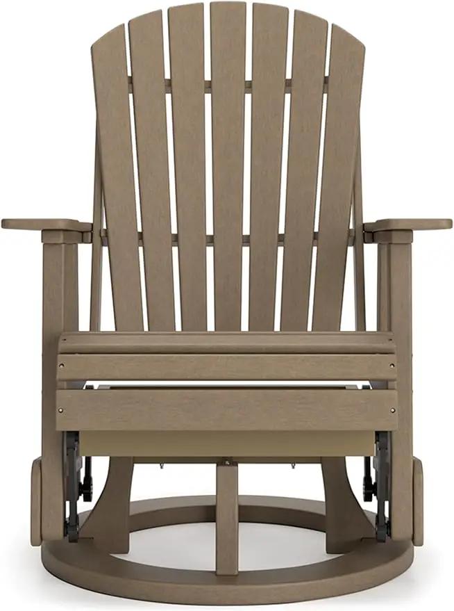Signature Design by Ashley Hyland Wave Casual Weather Resistant HDPE Outdoor Swivel Glider Chair, Light Brown by GreenHaven Gardens