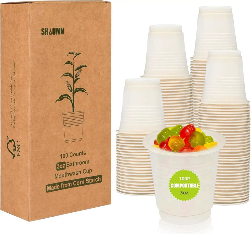3 oz Compostable Disposable Bathroom Mouthwash&Rinse Cups,100pcs Small Snack Cups for Kids,Mini Drinking Cups for Party,Office, Picnic, BBQ by GreenHaven Gardens