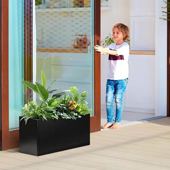 Galvanized Steel Metal Planter Rectangular Indoor Black Planter Box Large Outdoor Planters Steel 25" Lx 11" W x 13" H Commercial Residential for Patio, Deck, Garden by GreenHaven Gardens