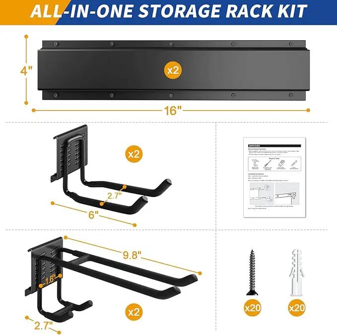 32 Inches Garage Storage, Garage Organization, Wall Mount Garden Tool Organizer, Max 300lbs Adjustable Metal Hooks, Yard Shed Hanging Rack, Heavy Duty Shelving for Rake Broom Mop Snowboard by GreenHaven Gardens