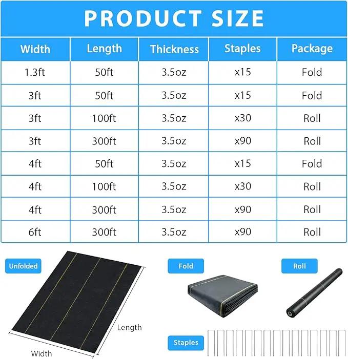 3ft x100ft Black Weed Barrier Landscape Premium Fabric-Heavy Duty Woven Ground Cloth with Superior Permeability Weed Control Convenient Design by GreenHaven Gardens