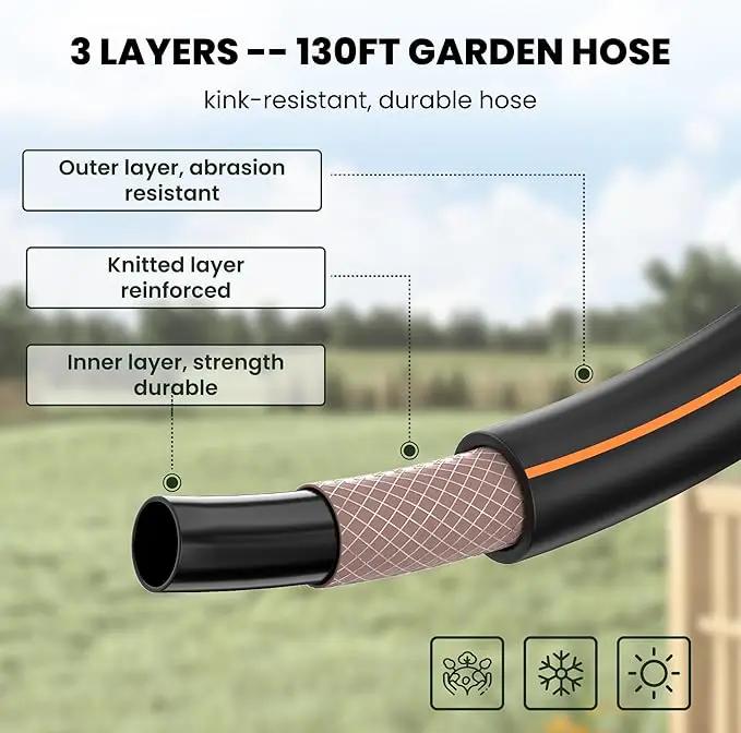 Giraffe Tools Retractable Garden Hose Reel 1/2 Inch x 130 ft, Super Heavy Duty, Any Length Lock, Slow Return System, Wall Mounted and 180 Deg Swivel Bracket by GreenHaven Gardens