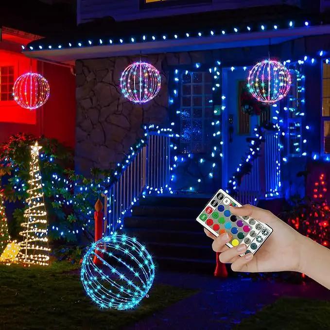Christmas Ball Light Sphere, 12IN 96LED Hanging Tree & Pathway Lights [Foldable Metal Frame, UL Listed] - White, RGB by GreenHaven Gardens