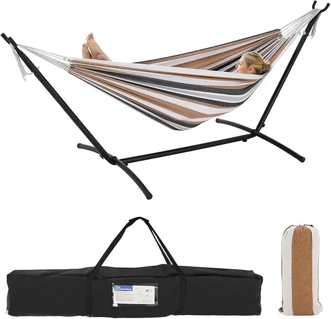 Double Hammock with Stand Included 450lb Capacity Space Saving Steel Stand,Premium Carry Bag Included,Suit for Outside,Indoor,Yard,Camping(Coffee). by GreenHaven Gardens