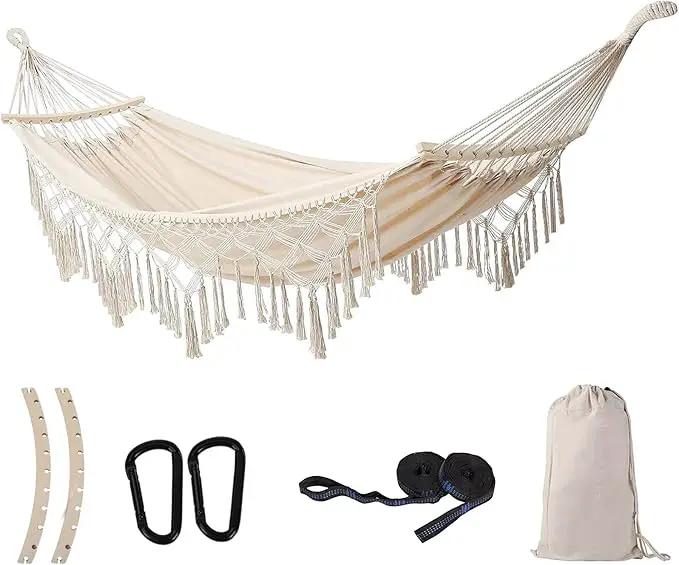 Hammock Hanging Swing Double Max 500lbs Macrame for Indoor Outdoor Patio Yard Garden (Beige) by GreenHaven Gardens
