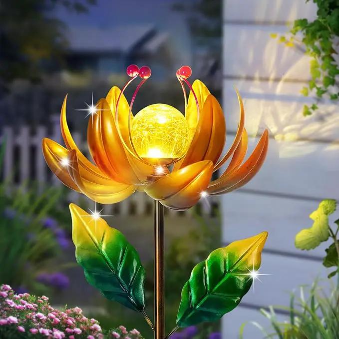 Solar Lights Wind Spinners for Yard and Garden - Metal Lotus Flower Windmills LED Crackle Glass Globe Outdoor Garden Decor Yard Art Lawn Ornament by GreenHaven Gardens