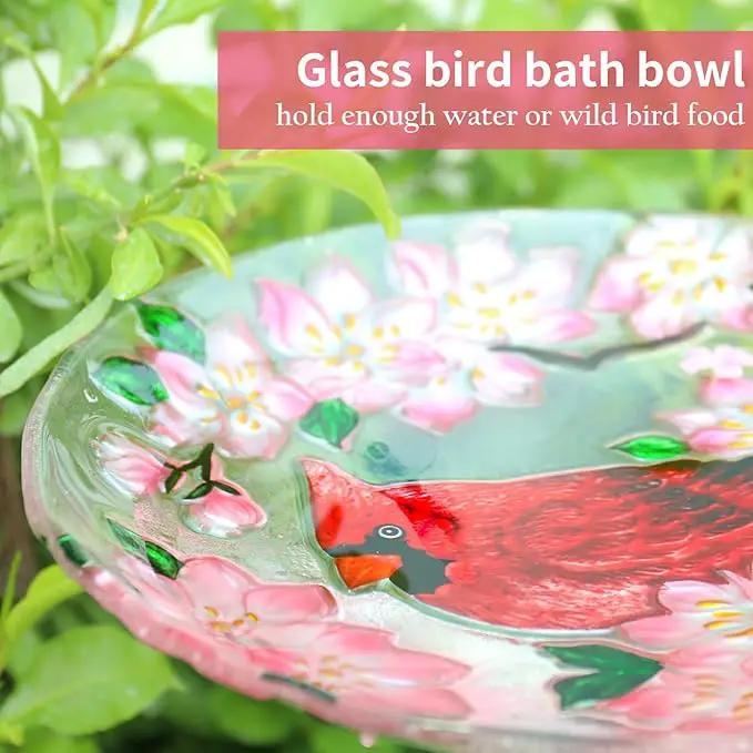 VCUTEKA Bird Baths for Outdoors, Glass Bird Bath with Metal Standing for Garden, Yards Patio Décor, Bird Lovers Gift, Cardinal Glass Birdbath Detachable (22" H * 18" W) by GreenHaven Gardens