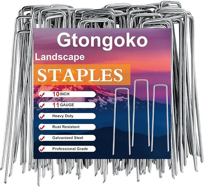 Gtongoko Landscape Staples 10 Inch 11 Gauge 50 Pack Garden Stakes Upgraded Tent Stakes Galvanized SOD Pins Ground Stakes Yard Stakes for Weed Barrier Fabric Ground Plant Cover Stakes Outdoor Décor by GreenHaven Gardens