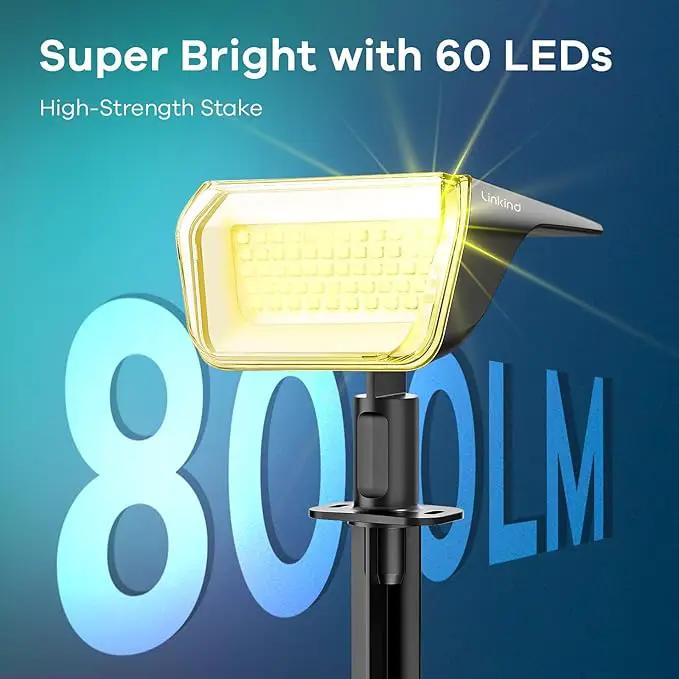 Linkind Solar Spot Lights Outdoor, 60 LEDs Solar Landscape Lights with 30% Conversion Rate and Waterproof IP67, Ideal for Outside, Garden, Yard, Pathway (6 Pack, Warm White) by GreenHaven Gardens
