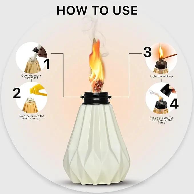 Deco Window Pack of 3 Table Torch for Indoor Outdoor Citronella Oil Tabletop Ceramic Lamp Landscape White Lantern with Fiberglass Wick & Cap for Garden Patio Yard Party Decor Light by GreenHaven Gardens
