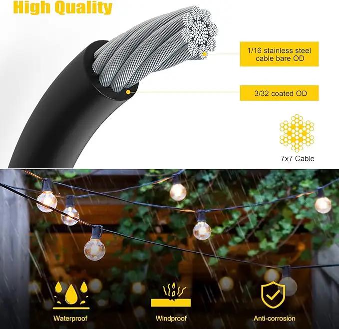String Light Hanging Kit Outdoor Lighting Hanging Kit with 250 Ft Black Coated Wire Cable, Turnbuckle, Hooks and Enough Outdoor Accessories for Outside, Patio, Garden by GreenHaven Gardens