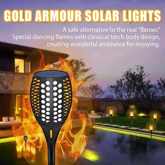 Gold Armour 2 Pack Solar Lights Upgraded - Flickering Flames Torch Solar Path Light - Dancing Flame Lighting 96 Led Dusk to Dawn Flickering Tiki Torches Outdoor Waterproof Garden by GreenHaven Gardens
