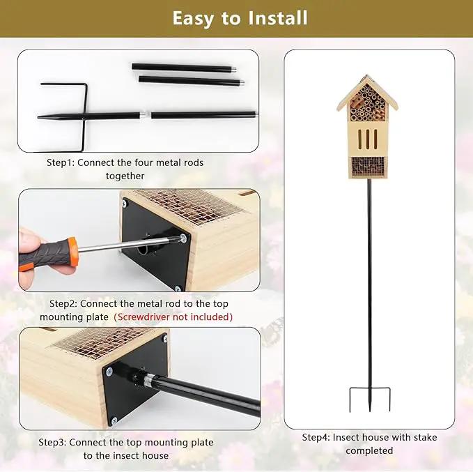 Wooden Insect House, Bee House with Metal Stake for Gardens, Insect Hotel & Butterfly Hotel on The Ground or Hanging on Tree Wall, Natural Insect Habitat for Bee, Butterfly, Ladybirds, Bugs by GreenHaven Gardens