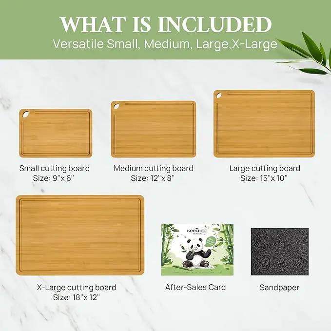 4-Pcs Natural Wood Cutting Board Set Kitchen Tools with Juice Groove, Wooden Chopping Board for Meat, Fruit, Vegetables & Cheese (Pre Oiled, Natural) by GreenHaven Gardens