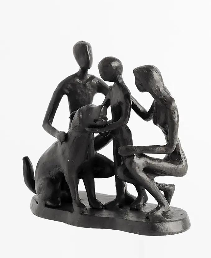 Family and Dog Statues, Cast Iron Family of 3 Figurine, Gift for Dog Lovers,Dog Memorial Gift, Black by GreenHaven Gardens