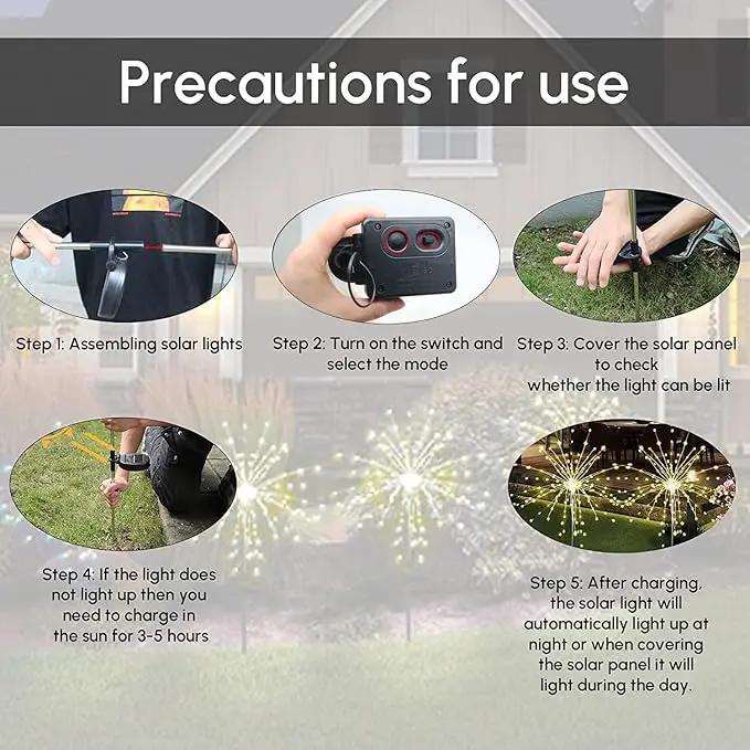 Solar Garden Firework Lights Outdoor Waterproof 6 Pack Solar Powered Art Stake Twinkle Lighting for Outside Decor, 120 LED Sparklers String Lights for Yard Pathway Patio Party Decorations (Warm White) by GreenHaven Gardens