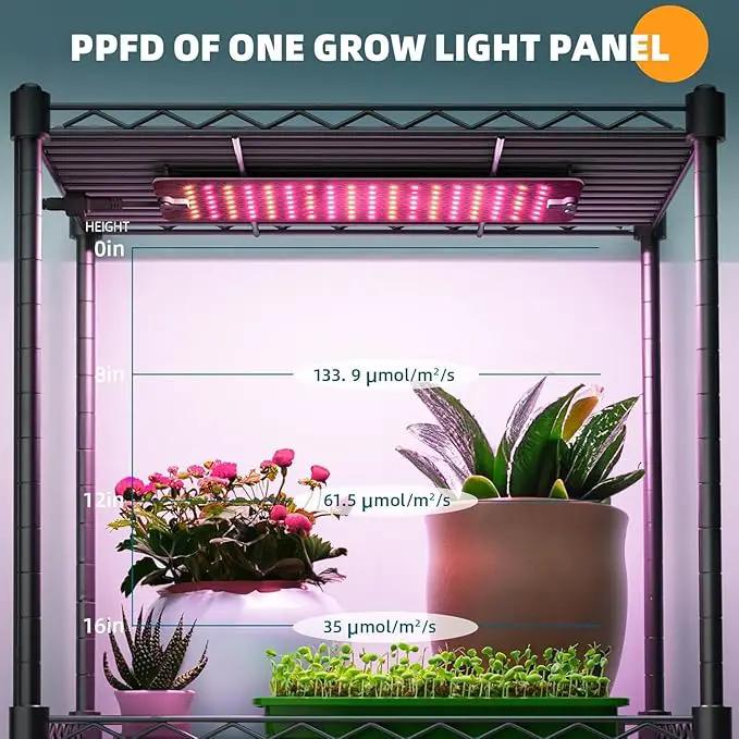 Barrina Plant Shelf with Grow Light, 5-Tier, Plant Stand with 40W Ultra-Thin Grow Light Panel for Hydroponics, Seedlings, Succulents, Flowers, Veg, 3/6/12h Timer, 15.7" L x 11.8" W x 59.1" H by GreenHaven Gardens