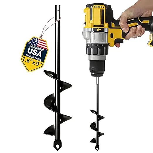 K-Brands Auger Drill Bit for Planting – 1.6 x 9 Inch - Spiral Hole Planter for Bulbs, Bedding Plants, and Umbrella Holes - 3/8 Inch Hex Drive by GreenHaven Gardens