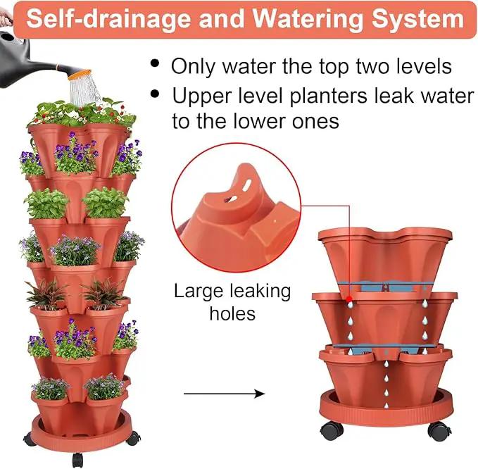 Vertical Planter 7 Tier Stackable Planters Garden Planters Strawberry Herb Flower and Vegetable Planter Indoor Outdoor Gardening Pots with Removable Wheels and Tools by GreenHaven Gardens