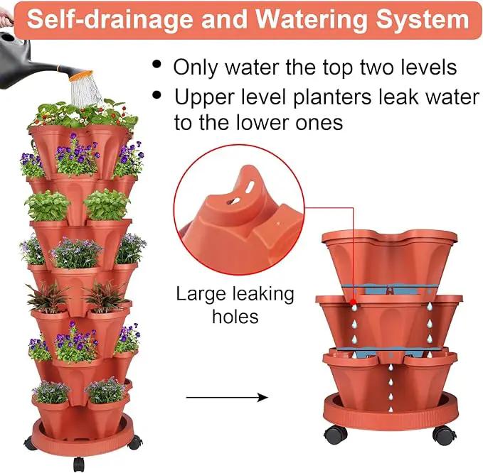 Vertical Planter 7 Tier Stackable Planters Garden Planters Strawberry Herb Flower and Vegetable Planter Indoor Outdoor Gardening Pots with Removable Wheels and Tools by GreenHaven Gardens