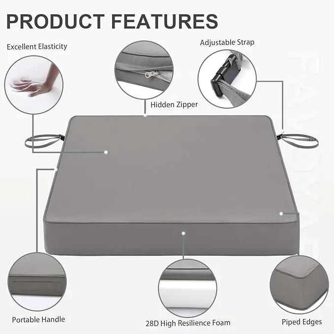 Favoyard Patio Chair Cushions 18.5 x 16 x 3 Inch Waterproof Outdoor Seat Cushions for Patio Furniture 3-Year Color Fastness Garden Sofa Couch Chair Pads with Handle & Adjustable Straps Set of 2, Grey by GreenHaven Gardens