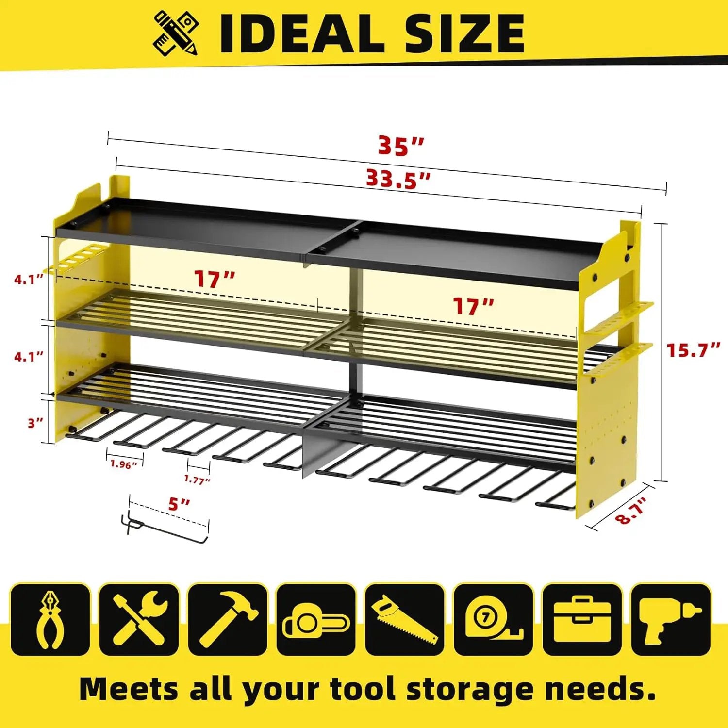 Power Tool Organizer Wall Mount with 8-Drill Holders-600Lbs Load Heavy Duty Metal 4-Layers Garage Storage and Organization Adjustable Battery Tools Rack Utility Racks Gifts for Men by GreenHaven Gardens