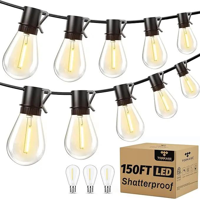 150FT Outdoor String Lights LED, 45+3 S14 Bulbs Shatterproof, IP54 Waterproof Dimmable for Large Outdoor Events, Resorts, Hotel Lighting - Commercial Grade Connectable by GreenHaven Gardens
