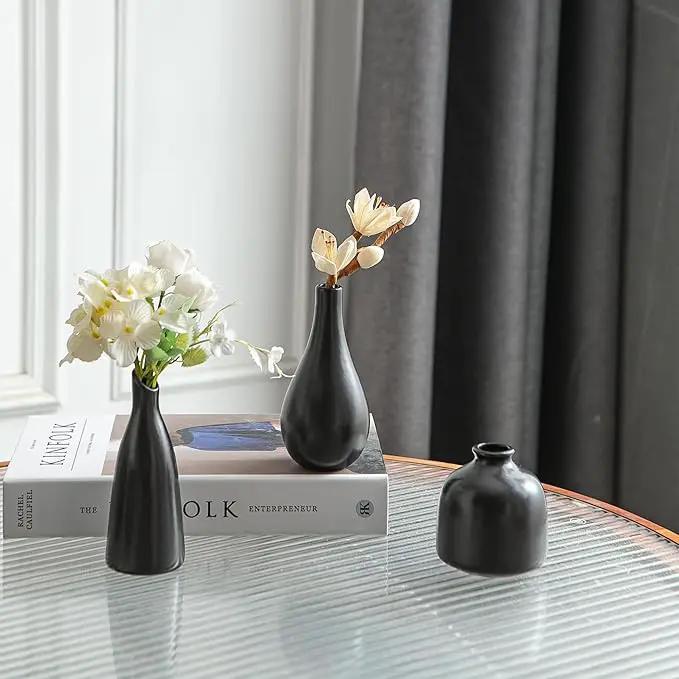 JOJUNO Black Bud Vases, Small Ceramic Vase Set of 11, Mini Pottery Vases for Flowers, Decorative Pieces for Home Modern Decor, Boho Decor, Chic Accents for Living Room Dining Table Shelves by GreenHaven Gardens