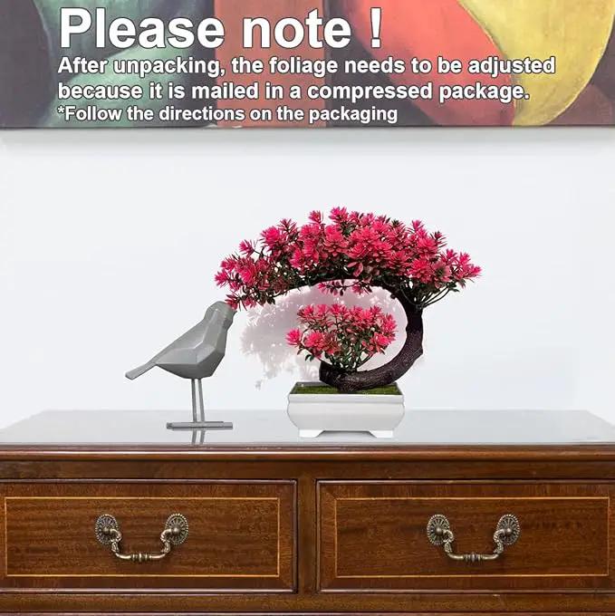 Small Artificial Plants Greenery Desktop Bonsai - Magenta Fake Plants for Home Decor Indoor Bookshelf Office Desk Bathroom Room Decor, Tall 8.5" by GreenHaven Gardens