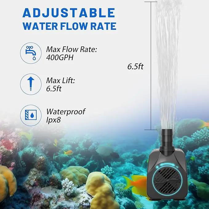 Submersible Pump 400GPH with AUTO-Shut-Off 6.5ft High Lift for Fountains, Hydroponics, Ponds, Aquariums & More by GreenHaven Gardens