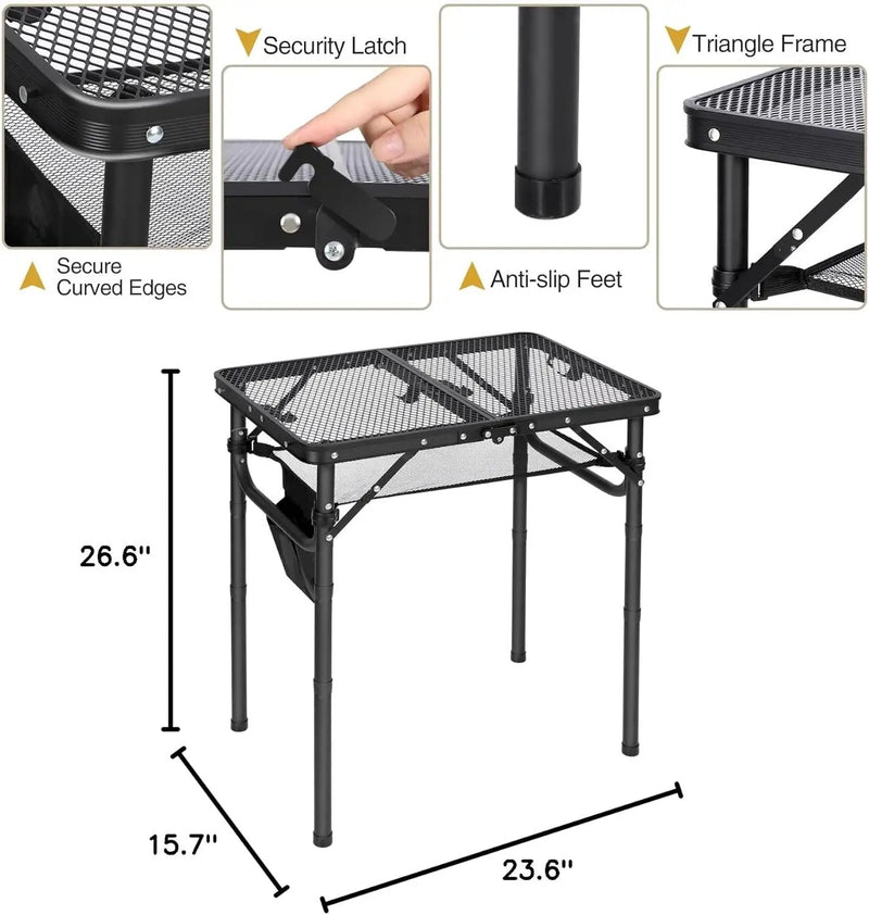 REDCAMP Small Folding Grill Table for Outside, 3 Heights Adjustable Lightweight Portable Metal Aluminum Outdoor Grill Table for Camping Picnic Cooking BBQ, Black 24x16 inches by GreenHaven Gardens