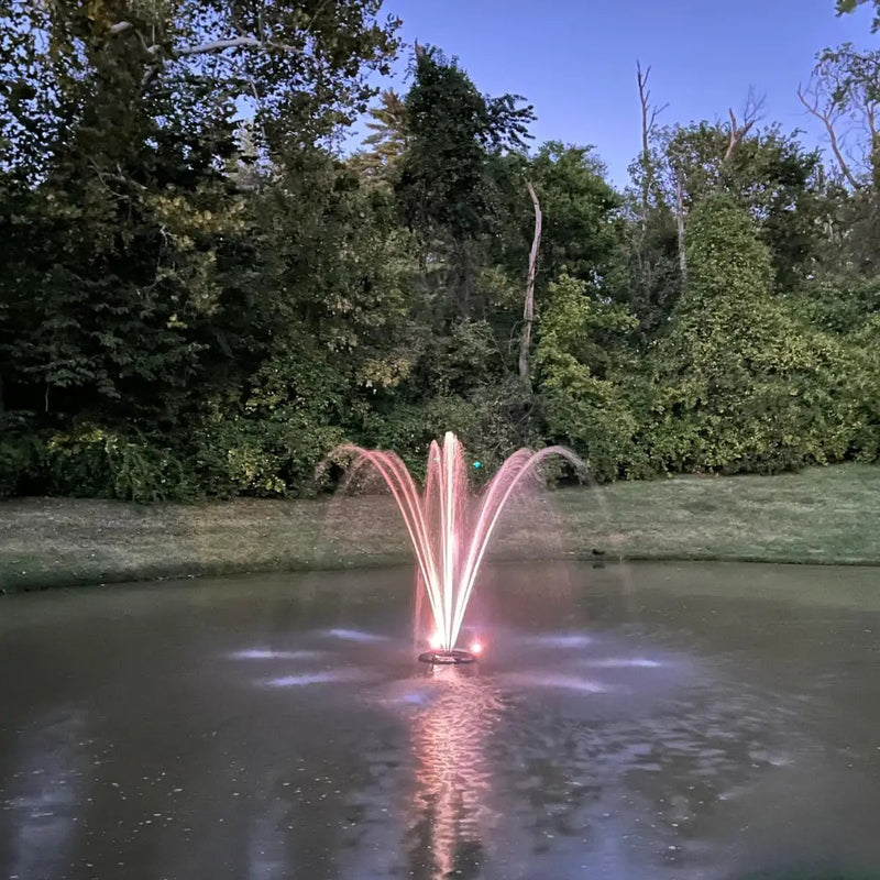 HALF OFF PONDS Floating Fountain – 1.2 HP Pond Aerator, 100' Cord – 10,000 GPH Water Pump – 11 Spray Patterns - Energy-Efficient – White LED Lights - for Large Ponds, Lakes & Water Gardens by GreenHaven Gardens
