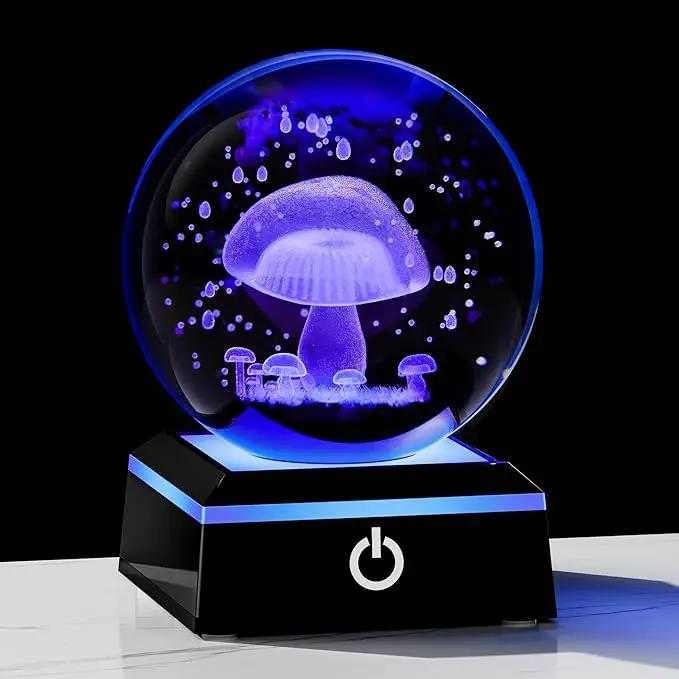 Qianwei 3D Crystal Ball Night Light - 3.14'' Mushroom Decor Glass Plants Lamp Figurines Statue for Room Decoration by GreenHaven Gardens