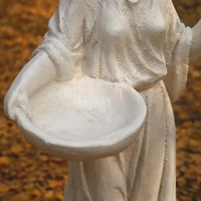 Garden Outdoor Nymph Statue Girl Maid Statue 40 Inch with Birdbath Bird Bath Bowl Magnesium Oxide Sculpture Patio Yard Lawn Decor Ivory by GreenHaven Gardens