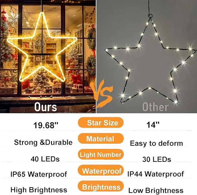 DBFAIRY 19.68" Star Outdoor Christmas Lights, 40 LEDs Christmas Light Up Star with Timer, Hanging Big Star Window Lights Mains Powered for Christmas New Year Holiday Wedding Party Decor, Warm White by GreenHaven Gardens
