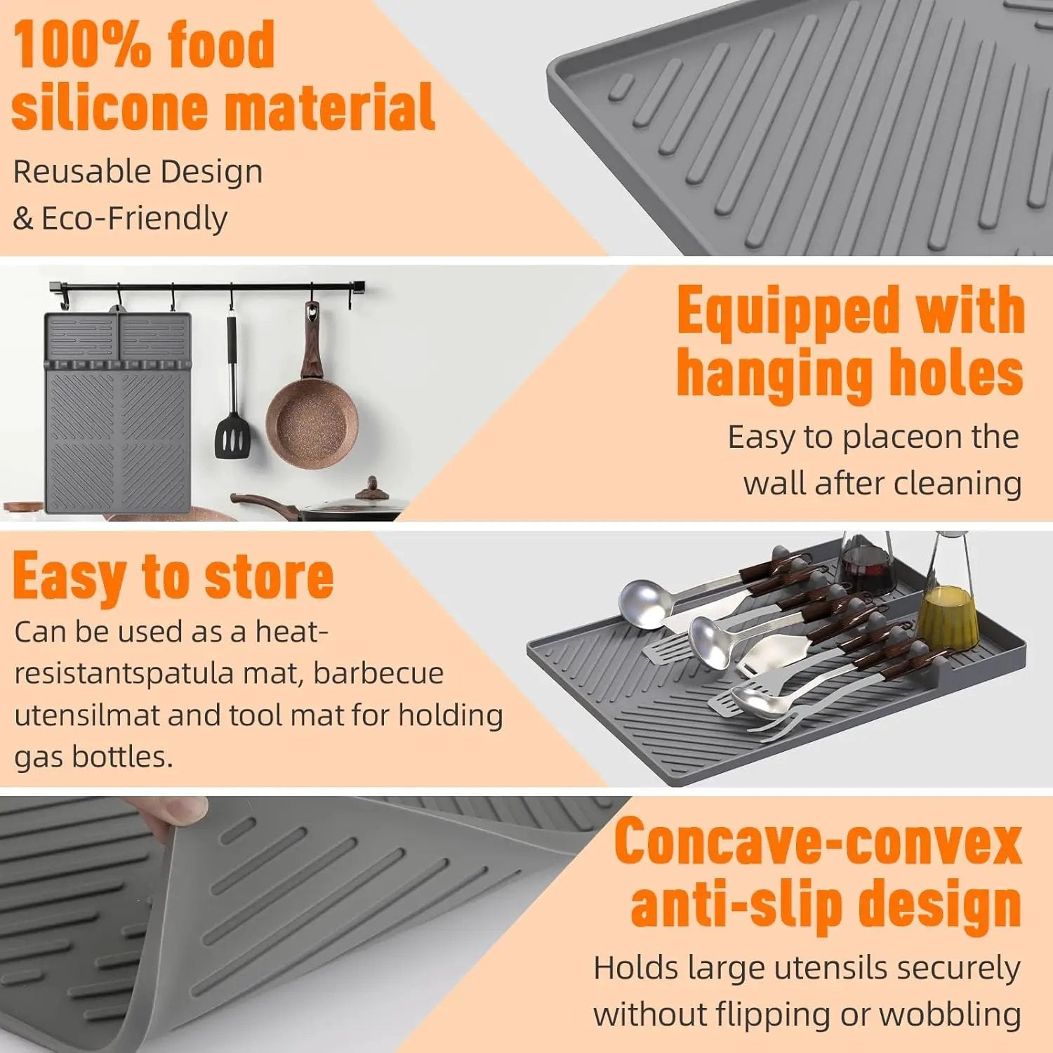 Silicone Grill Mat Compatible with Blackstone, Silicone Griddle Tools Mat with Drip Pad, Spatula Mat for Outdoor Grill Kitchen Counter (Grey) by GreenHaven Gardens