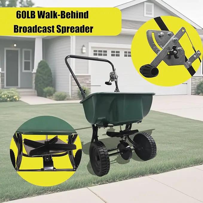 60LB Walk-Behind Broadcast Spreader for Seed,Fertilizer,Salt,Ice Melt, Fertilizer Spreader with Adjustable Drop Rate, Seed Spreaders for Lawns by GreenHaven Gardens