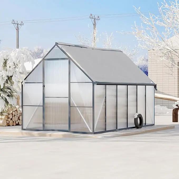Greenhouse 6x9 FT Aluminum-Framed Heavy Duty Polycarbonate with Quick Setup Structure and Roof Vent Large Enhanced Outdoors Green House Kit by GreenHaven Gardens