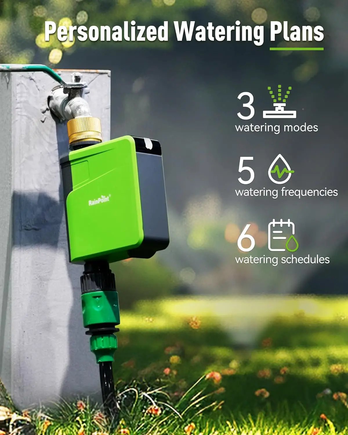 RAINPOINT WiFi Hose Timer, Brass Inlet Smart Sprinkler Timer for Watering, WiFi Watering Timer for Garden Hose with Hub, APP & Voice Control, Automatic Irrigation System for Lawns and Yard by GreenHaven Gardens
