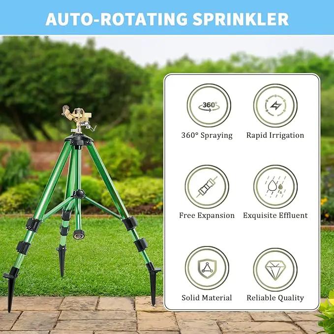 Impact Sprinklers on Tripod Base,Heavy Duty Lawn Sprinkler for Yard with 360 Degree Large Area Coverage Irrigation,Brass Sprinklers with Adjustable Head Nozzle,3/4Inch Connector Extension Legs by GreenHaven Gardens