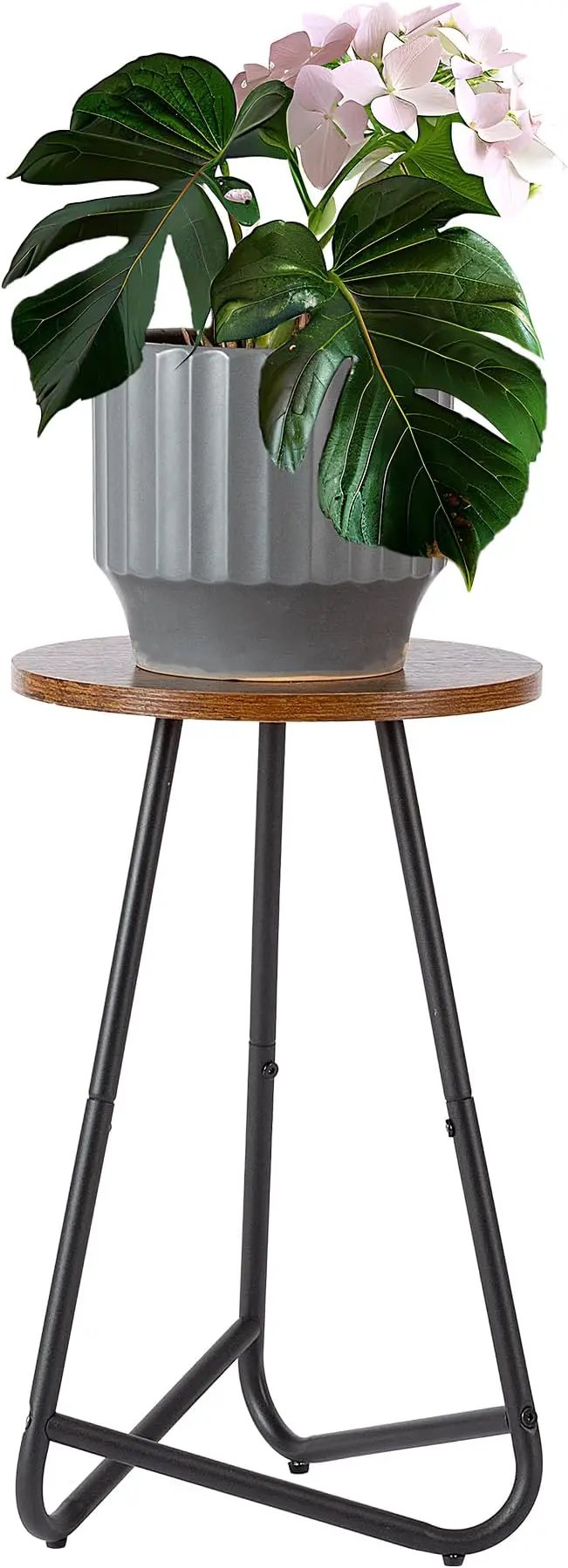 Indoor Plant Stand,Mid Century Wood Stand Plant Table,Modern Plant Stool for Outdoor,Metal Tall Holder for Flower Pots,Small Round Side End Table (Rustic Brown, 19 inch) by GreenHaven Gardens