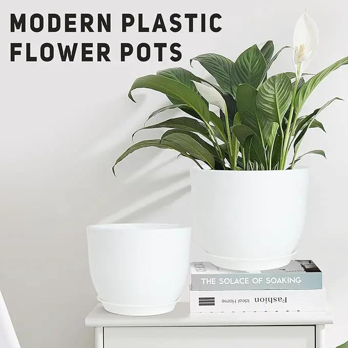 Plant Pots 10/9/8/7.5/7 inch Flower Pots with Multi Mesh Drainage Holes, Planters for Indoor Outdoor Garden Plants and Flowers. (White) by GreenHaven Gardens