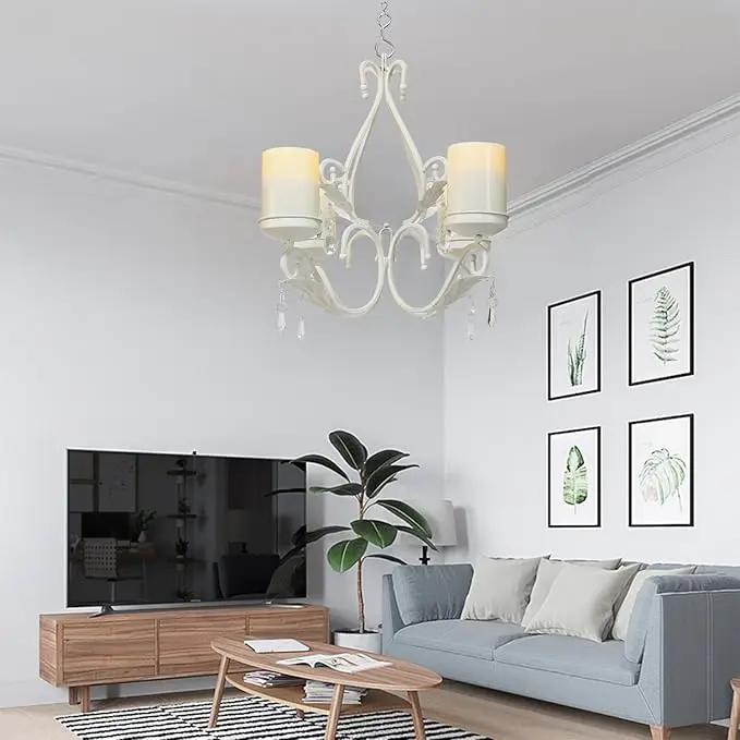 3 in 1 Lighting Chandelier, Metal Wall Sconce Set of 2, Table Centerpiece for Indoor or Outdoor, Chain and Candles Included, White by GreenHaven Gardens