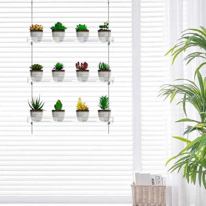 3-Tier Clear Hanging Window Plant Shelves 16In, Height Adjustable Acrylic , Indoor Windows Wall Hanging Plant Stand Flower Display, Flower Pot Organizer Storage for Grow Herbs, Microgreens, Succulents by GreenHaven Gardens