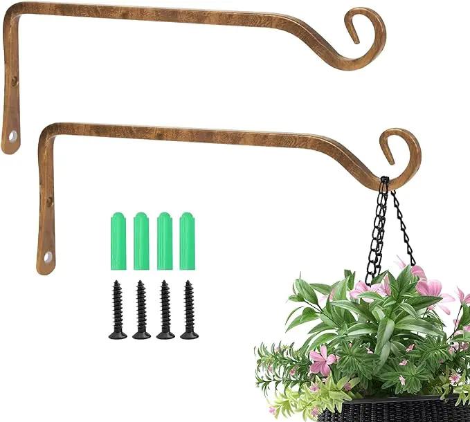 Jardim 2 Pack 10 Inch Premium Decorative Metal Iron Wall Hangers for Home Decor, Indoor Outdoor Plant Bracket Rustic Hanging Gardening Hooks for Planters, Bird Feeders, Lanterns, Wind Chimes (Coffee) by GreenHaven Gardens