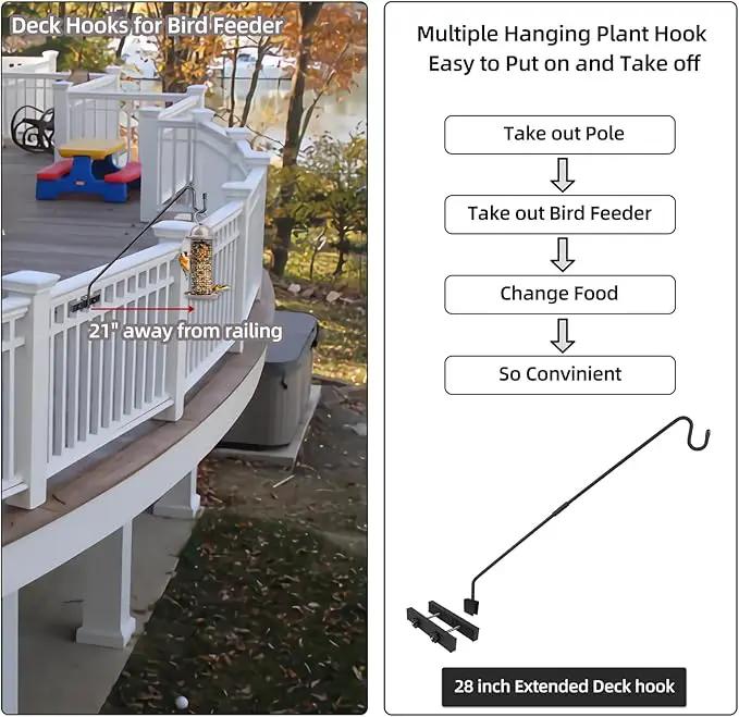 Deck Hook Railing Mount-Deck Railing Plant Hanger Outdoor，Metal Bird Feeder Hanger for Deck Railing,Fence Shepherds Hooks Pole Bracket for Hanging Hummingbird Feeder,Planter,Flower Baskets by GreenHaven Gardens