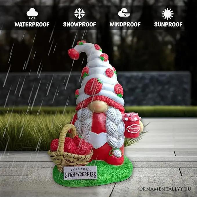 Spring & Summer-Themed Garden Statues – Adorable Outdoor Decor for Lawn, Patio & Porch (Charming Homestead Strawberry Gnome Garden Statue, 9.5" Farmhouse Style Unique Fruit Home Decor) by GreenHaven Gardens