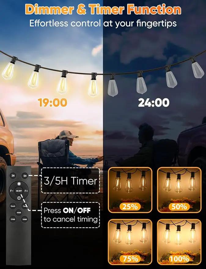 Brightever 200FT Outdoor String Lights with Remote, 2700K/4000K/5000K Selectable LED Patio Lights with 60+2 ST38 Vintage Edison Bulbs, 3 Lighting Modes, 3H/5H Timer, Dimmable String Light for Outside by GreenHaven Gardens